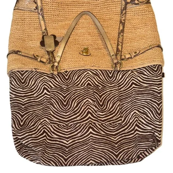 Coach Natalie Straw and Python Embossed Leather Trim Hangtags Natural Large Tote - Picture 11 of 15